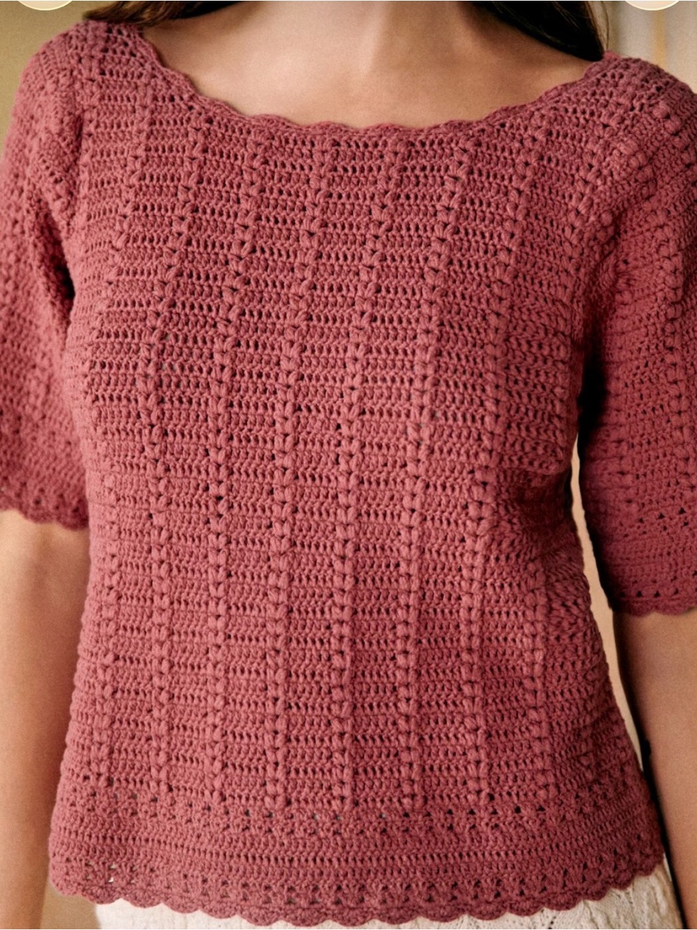 Sézane Amael Jumper Rosewood Crochet Pattern Knit Top Size Small Like New